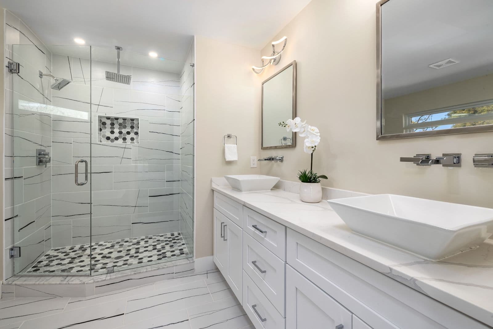 Modern fitted bathroom with a walk-in shower
